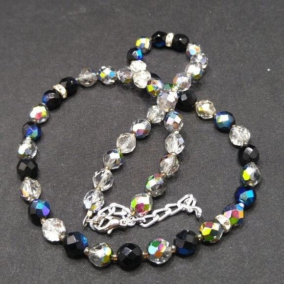 Czech Fire Polished Crystal Bead Necklace, Rhinestone Rondelle Beads, 22 Inches - Picture 7 of 7